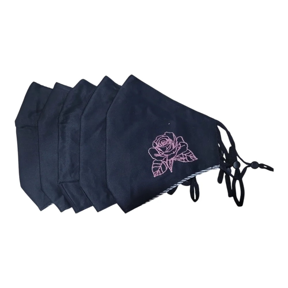 JOHNNY WAS‎ 5 Pack of Face Masks Black Cotton Embroidered